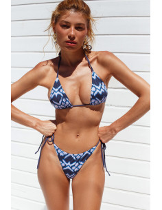 Biquini top cortina e cueca de atar manchado azul