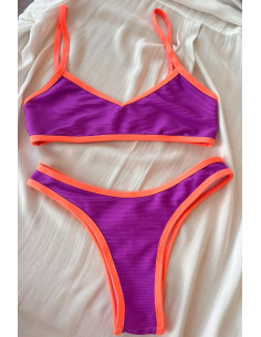 Biquini sutiã inteiro + cueca asa delta roxo laranja