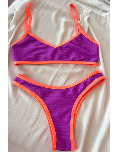 Biquini sutiã inteiro + cueca asa delta roxo laranja