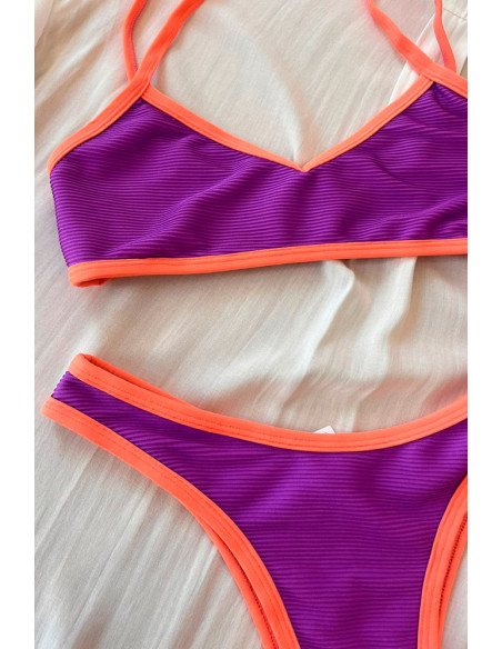 Biquini sutiã inteiro + cueca asa delta roxo laranja