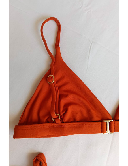 Biquini top triangulo fixo + cueca de atar cor tijolo