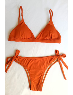 Biquini top triangulo fixo + cueca de atar cor tijolo