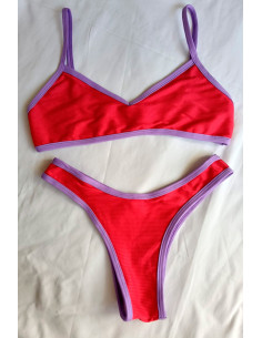 Biquini sutiã inteiro + cueca asa delta vermelho roxo