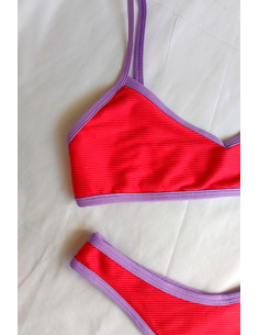 Biquini sutiã inteiro + cueca asa delta vermelho roxo 2
