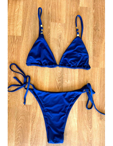 Biquini top cortininha + cueca de atar azul