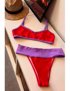 Biquini sutiã inteiro + cueca subida vermelho roxo