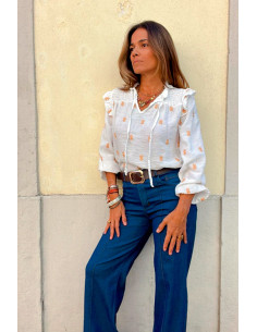 Camisa Bordada Branca Feminina