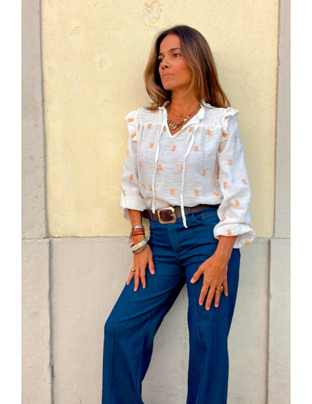 Camisa Bordada Branca Feminina