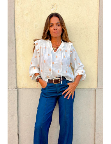 Camisa Bordada Branca Feminina