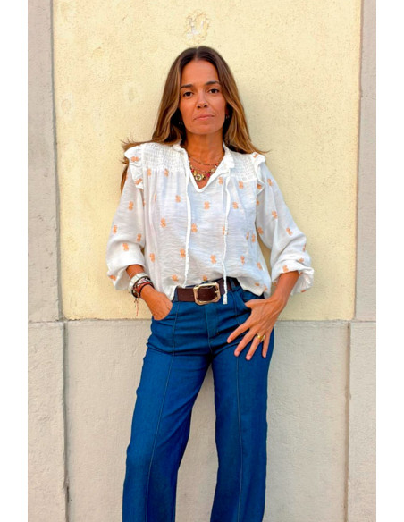 Camisa Bordada Branca Feminina