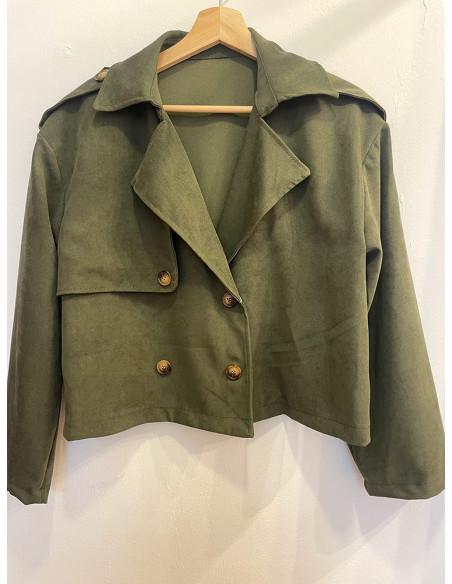 Jaqueta Cropped Verde Militar Feminina