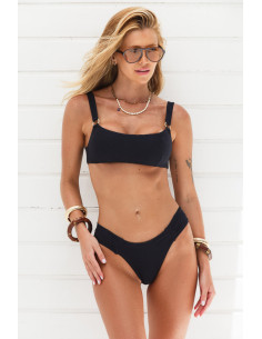 Biquíni Preto Canelado com Top Reto e Cueca Borboleta Asa...