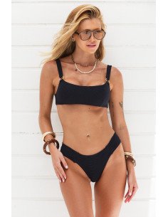 Biquíni Preto Canelado com Top Reto e cueca Borboleta Asa Delta Geko Bikinis