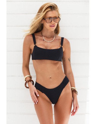 Biquíni Preto Canelado com Top Reto e cueca Borboleta Asa Delta Geko Bikinis