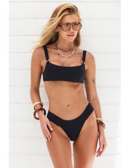 Biquíni Preto Canelado com Top Reto e cueca Borboleta Asa Delta Geko Bikinis
