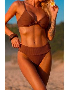 Biquíni Castanho Canelado com top nó e cueca de cintura média Geko Bikinis